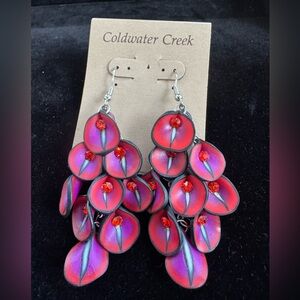 Coldwater Creek Cascading Calla Lily Pink and Red Drop Earrings